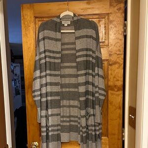 Gray Striped Open Cardigan
